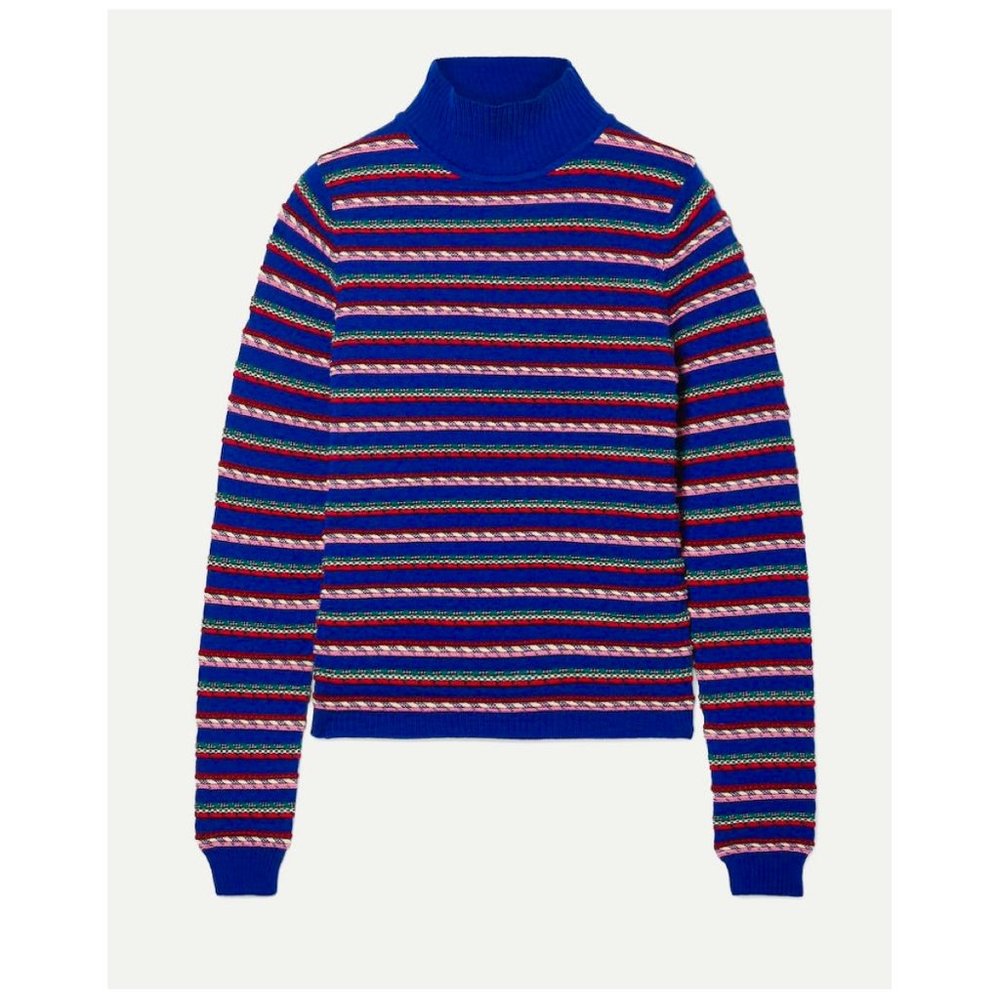 Rosie Assoulin "Ottoman" Corded Striped Mock Turtleneck Sweater | Small | Blue